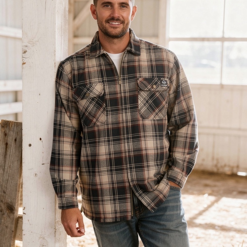 Wolverine Plaid Sherpa Shirt Jacket - Black and Tan